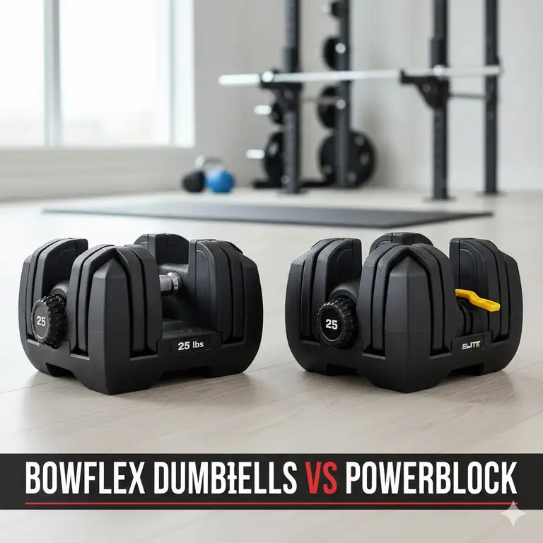 A side-by-side comparison of Bowflex dumbbells vs PowerBlock adjustable weights for a comprehensive review.