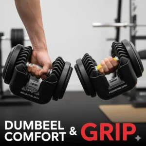 Athlete holding the handle of both a Bowflex dumbbells vs PowerBlock weight to assess grip and comfort.