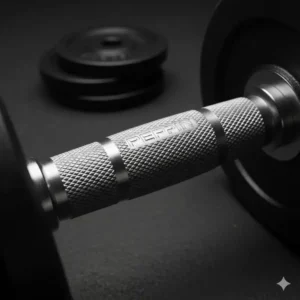 Close-up view of the superior knurling on the pepin dumbbell handles, ensuring a solid and non-slip grip during heavy lifts.