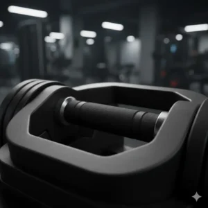 A shot emphasizing the comfortable, straight, high-friction grip and open angle interior of the hammer strength powerblock handle.