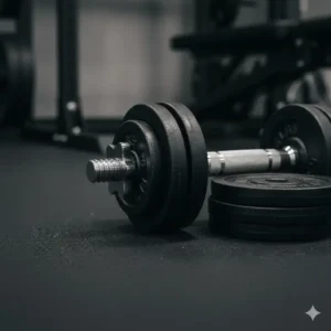 Detail of the secure locking collar on the pepin dumbbell handles, demonstrating how easily weight plates are held in place.