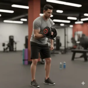 A fitness enthusiast performing dumbbell rows with the versatile fast series dumbbell in a dedicated workout space.