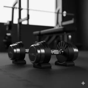 Sleek Nuobell adjustable dumbbells featuring a twist-to-adjust mechanism, a premium and design-focused PowerBlock alternative.