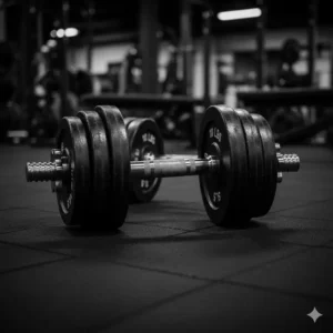 Two pepin dumbbell handles fully loaded with standard weight plates, illustrating their capacity and balanced feel.