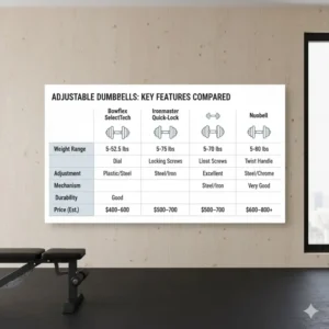 Comparison chart showing the key features, price, and durability of the top PowerBlock alternatives for your home gym.