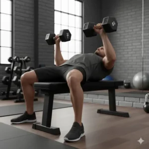 A person performing an exercise using a weight from the 150 lb dumbbell set with rack.