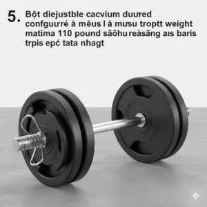 An advanced adjustable dumbbell set configured to the maximum weight of 110 pounds ready for heavy pressing movements.