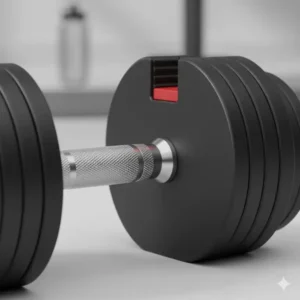 Ergonomic, non-slip handle and grip on the 75 lb adjustable dumbbells for comfortable lifting.