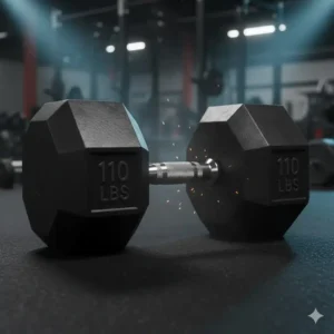 Image illustrating the durable, solid steel construction and coating of professional-grade 110 lbs dumbbells.