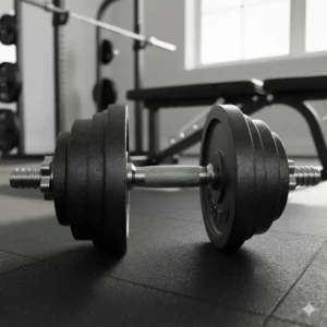 Classic cast iron spin-lock adjustable dumbbells, a cheap and traditional PowerBlock alternative for building strength.