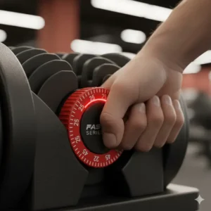 Side-by-side comparison of the space-saving fast series dumbbell against multiple fixed-weight dumbbells.