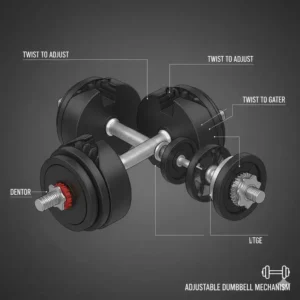 Detailed illustration showing the inner locking or adjustment mechanism of a non-PowerBlock adjustable dumbbell, highlighting how a PowerBlock alternative works.