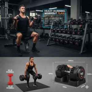 A strong man performing a challenging flat bench press with two 140 pound dumbbells in a focused, intense lifting position.