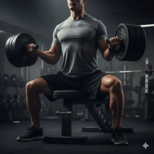 Illustration 3: A professional athlete performing a heavy bench press using high-quality 200 lbs dumbbells.