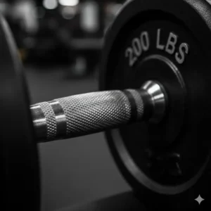 Illustration 4: Close-up of the steel handle and diamond knurling texture found on professional 200 lbs dumbbells.