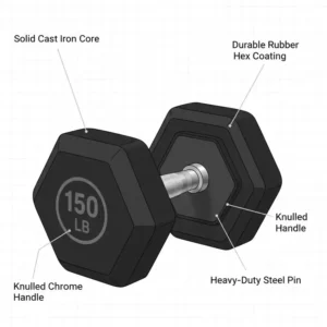Illustration 5: Technical illustration of the rubber hex construction found on a premium 150 lb dumbbell pair.