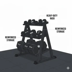 Side-by-side visual comparison showing the physical scale of 75 pound weights against smaller sizes.