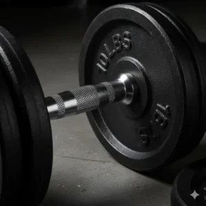 "A shot highlighting the durable cast iron material and finished coating of the heavy 150 lbs dumbbell set, built for long term use."