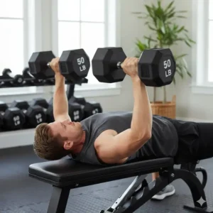 An athlete performing various strength exercises using a high-quality rubber coated dumbbells set.