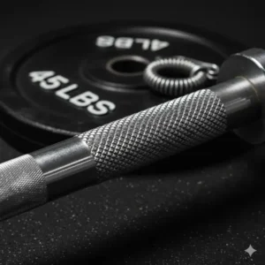 Close-up of the high-quality steel barbell that comes with the 200 lbs weight set.