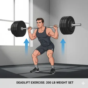 Illustration of an athlete performing a deadlift using a 200 lb weight set to demonstrate versatile strength training.