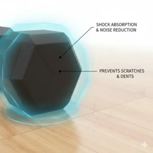 Demonstration of the floor-safe features provided by the 30 lb dumbbell rubber exterior