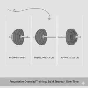 Concept graphic of progressive overload training using a versatile 200 pound weight set.
