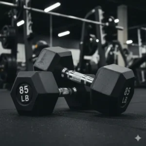 Classic pro-style cast iron 85 lb dumbbells designed for bodybuilding