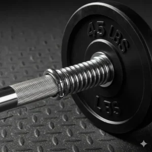 Detailed view of the secure spring collars used for the 200 lbs weight set safety.