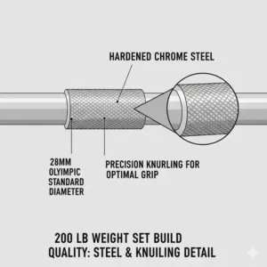 Close-up illustration of the non-slip grip knurling on a 200 lb weight set barbell.