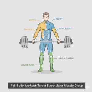 Anatomical chart showing the full-body muscles targeted when training with a 200 pound weight set.