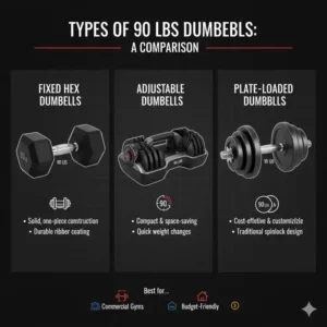 A comparison of fixed and adjustable styles of 90 lbs dumbbells.
