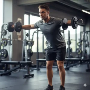 Athlete performing shoulder exercises using adjustable dumbbell add on weights for precise resistance.