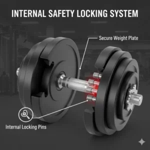 Diagram of the internal safety locking mechanism of the 90 lb adjustable dumbbells.