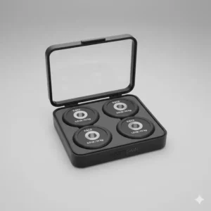 A protective storage case containing a full set of fractional dumbbell add on weights.