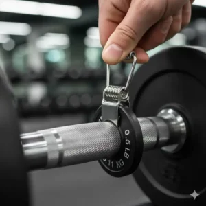 Detailed view of the easy-to-use clip mechanism on these high-quality dumbbell add on weights.
