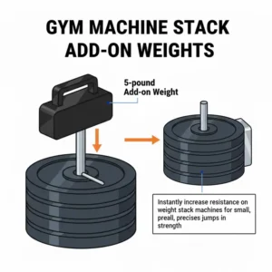 A close-up illustration of a 5-pound brick add on weights placed on top of a selectorized weight stack.