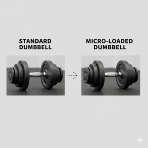 Side-by-side comparison of a regular gym dumbbell versus one with dumbbell add on weights attached.