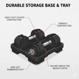 The heavy-duty base and storage tray designed specifically for 90 pound adjustable dumbbells.