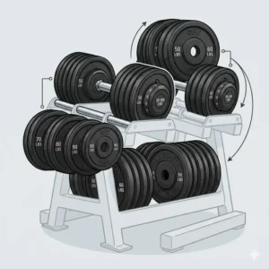An illustration showing the specific weight plates and increments included in this dumbbell set 50 100 lbs.