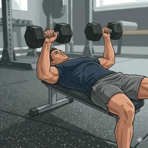 Person performing a flat bench press with a 60 lb dumbbell set to build chest strength.