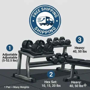 Different weight options and sizes for heavy dumbbells free shipping orders.