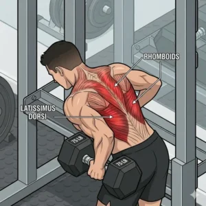 Muscle activation chart for back rows performed with 75 lb dumbbells