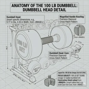 Educational infographic about progressive overload training using a heavy 100 lb dumbbell set.
