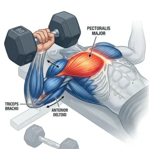 Anatomical diagram showing muscle activation when training with 90 pound dumbbells.