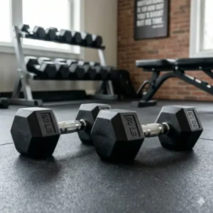 Traditional heavy-duty cast iron 60 pound dumbbells for sale for strength training.