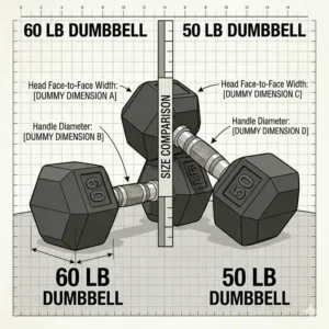 Illustration 5: Cross-section diagram highlighting the solid cast iron interior of a 60 lb dumbbell pair.