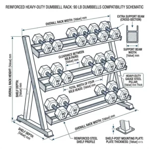 Detailed view of the knurling and internal steel core of high-quality 90 pound dumbbells.