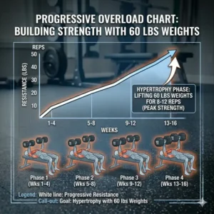 Fitness progress chart showing how to achieve hypertrophy by consistently lifting 60 lbs weights.
