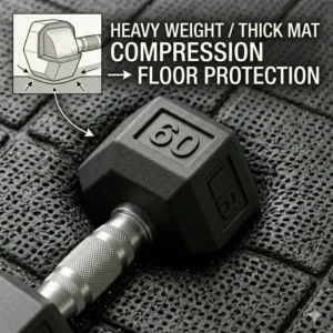Illustration 7: Illustration of the protective rubber coating on a 60 lb dumbbell pair to prevent floor damage.